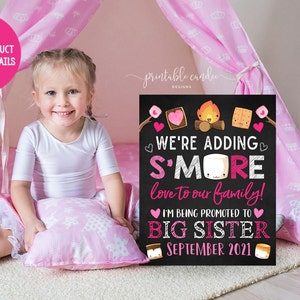 Valentine&#39;s Day Pregnancy Announcement Smores Promoted to Big Sister Sign Sweetheart Printable Chalkboard File