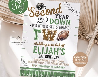 Football Second Birthday Party Invitation Template Boy 2nd Sports Theme Football Year Two Editable Rookie Digital Invite Printable File