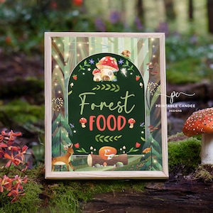 Verzauberte Waldparty Essen Zeichen Wald Fee Geburtstag Dekoration Pilz Fuchs Tisch Zeichen Printable EFMT
