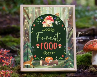 Enchanted Forest Party Food Sign Woodland Fairy Birthday Decor Mushroom Fox Table Signs Printable EFMT