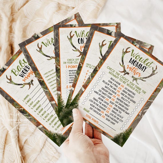 Deer Baby Shower Games Bundle Camo Deer Baby Shower Hunting Decor