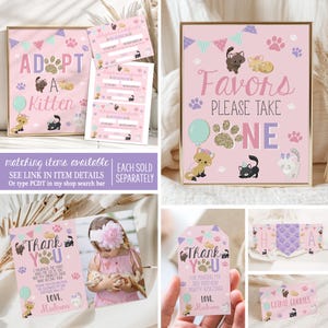 Kitten Party Adoption Sign with Certificates Pink Cat Activity Pawty Birthday Decor Printable PCDT image 5