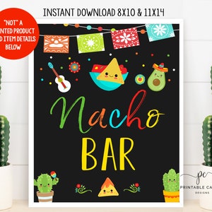 Nacho Bar Sign Cinco De Mayo Taco Party Birthday Fiesta Baby Shower Mexican Cactus Printable File Instant Download