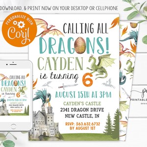 Dragon Birthday Invitation Editable Dragon Party Printable - Etsy