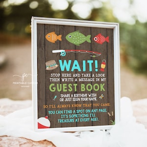 Fishing Guest Book Sign Fish Table Sign Fishing Party Signs Rustic Fishing Decor The Big One Printable Instant Download WFPT