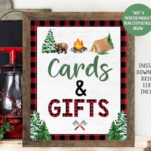 Camping Gift Sign Party Decor Lumberjack One happy Camper Signs Bear Birthday Party Printables Instant Download