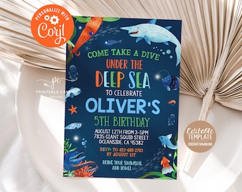 Under the Sea Birthday Invite Editable Deep Sea Creatures Boy Birthday Invitation Ocean Party Template Printable Digital Files