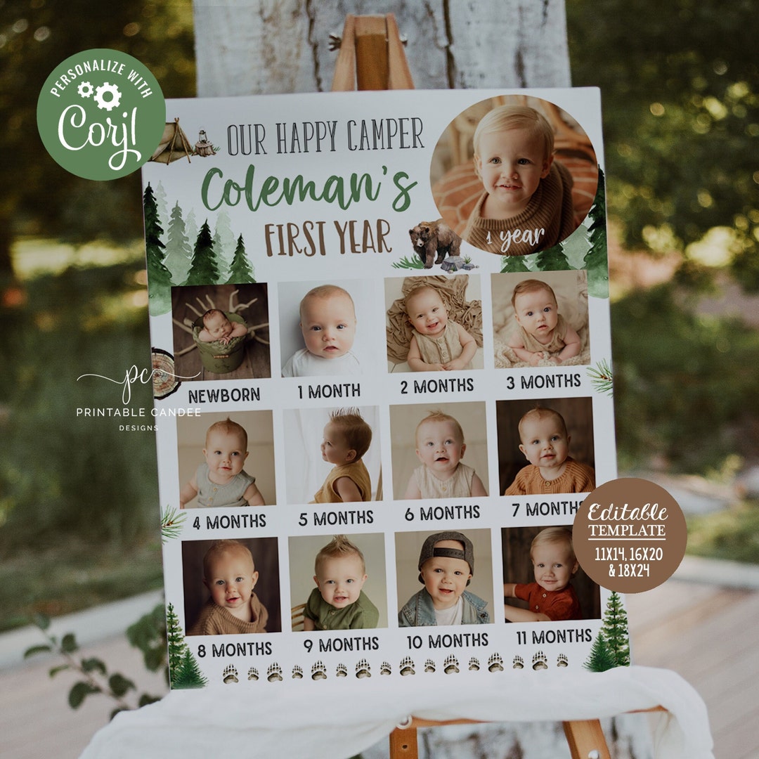 Baby's First Year Poster Template One Happy Camper Editable Year in ...