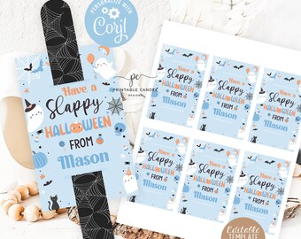 Halloween Slap Bracelet Card Template Boy Blue Halloween Slappy Gift Tag Kids Classroom Halloween Non Candy Tags Editable Printable