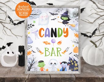 Halloween Candy Bar Sign Neutral Ghost Party Decor Boy Girl Theme Birthday Dessert Table Instant Download Printable Digital
