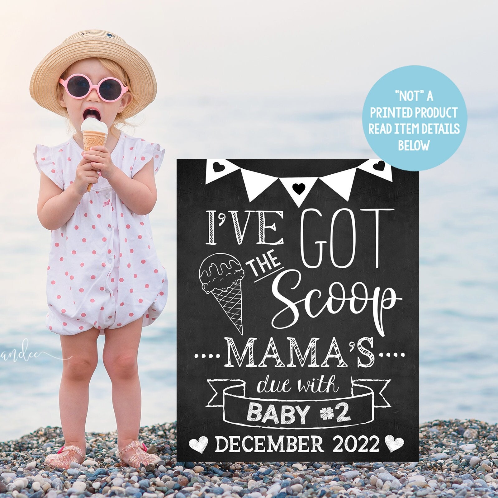 Ice cream Big Sister Pregnancy Announcement Summer Got the scoop WhitePhotoshoot Prop Promoted Sign Chalkboard Printable File
