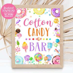 Cotton Candy Bar Sign Lollipop Donut Girl Sweet Shop Birthday Decor Party Table Instant Download Printable