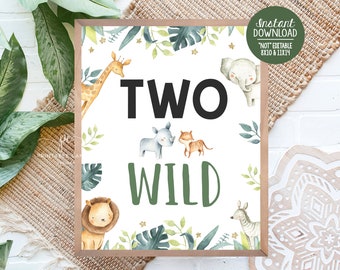 Safari 2nd Birthday Two Wild Sign Boy Jungle Theme Animals Table Party Decor Printable Digital download