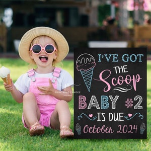 Ice cream Big Sister Pregnancy Announcement Summer Got the scoop Pink Blue Photoshoot Prop Promoted Sign Chalkboard Printable File