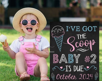 Ice cream Big Sister Pregnancy Announcement Summer Got the scoop Pink Blue Photoshoot Prop Promoted Sign Chalkboard Printable File