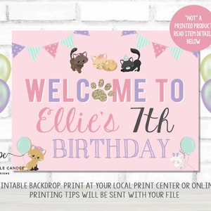 Kitten Party Backdrop Pink Cat Theme Birthday Decor Girl Pet Background Pawty Poster Printable Banner