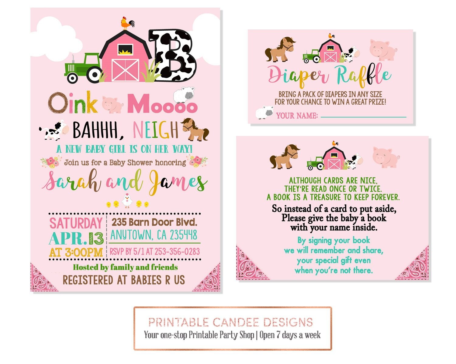 Girl Farm Baby Shower Invitation Barnyard Theme Rose Paisley Etsy Canada