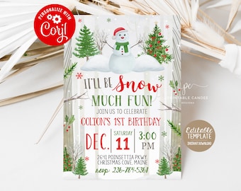Editable Snowman Birthday Invitation Christmas Winter Birthday Snow much fun Party Invite Holiday Template Instant Download