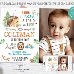 EDITABLE Hedghog Birthday invitation Forest Animals Party invite Woodland Theme Template Printable Instant Download