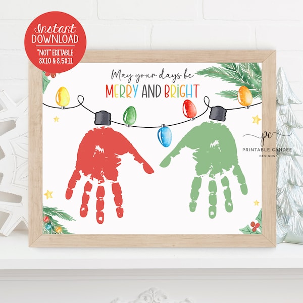 May Your Days Be Merry and Bright Christmas Lights Handprint Craft Holiday School Activity Kids Toddler Gift Memory Keepsake Printable