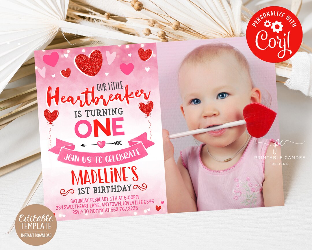 Valentine Birthday Invitation Heartbreaker Birthday Editable Valentine