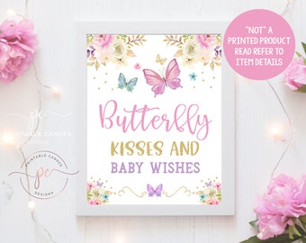 Butterfly Table Sign Baby Shower Pink Purple Aqua Gold Garden Tea Party Theme Decor Printable