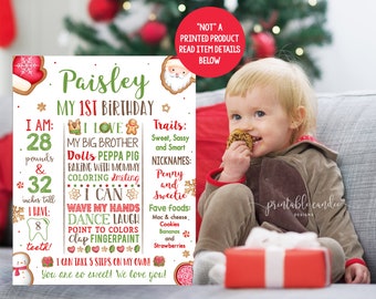 Sweet one 1st Birthday Chalkboard Sign Christmas Cookie Birthday Decor Holiday Milestone Poster Stats Sign Printable File