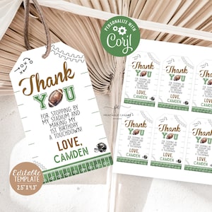 Football Favor Tags Birthday Sports Party Decor Favors Template Boy Football Theme Editable Rookie Printable Files