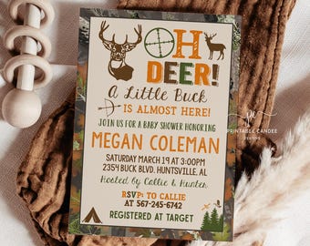 Hunting Baby Shower Invitation Camo Deer Invite Baby Boy Theme Editable Template Printable