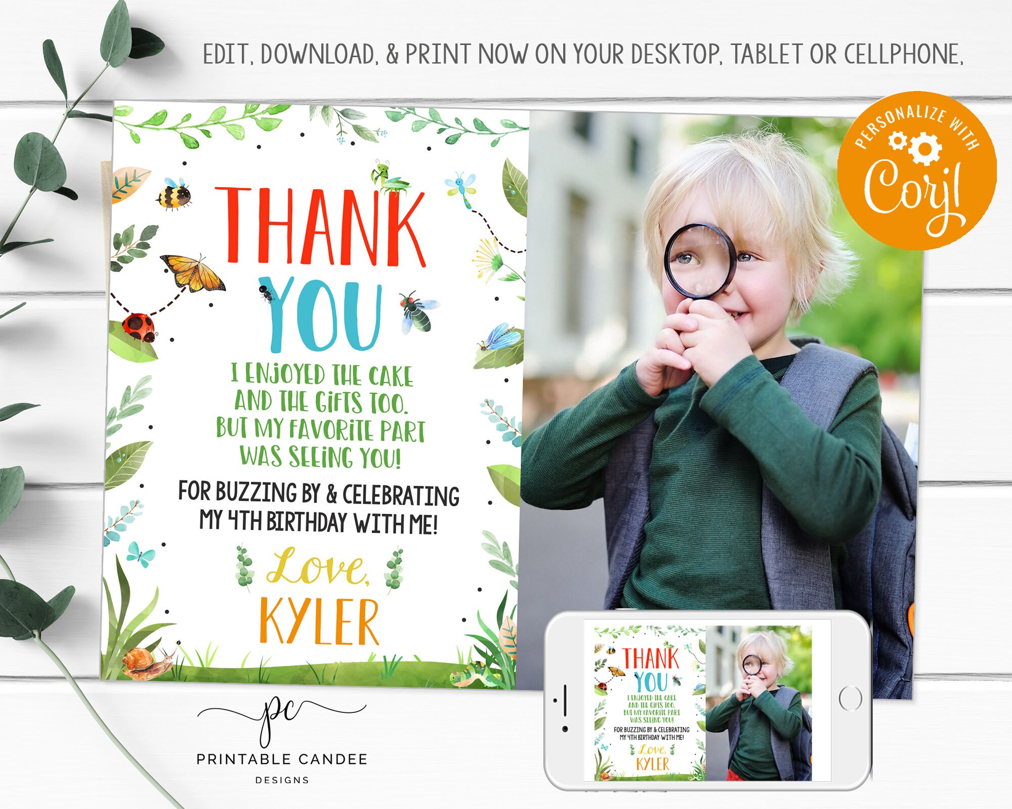 Bug Thank You Bug Birthday Party Bug Any Age Birthday Card - Etsy