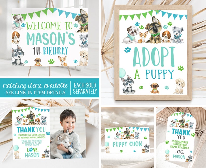 Editable Boy Puppy Birthday Invite Blue Green Dog Party Invitation ...