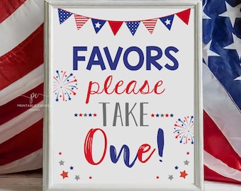 4th of July Favor Sign Red White and Blue Firecracker Birthday Patriotic Stars Stripes Party Decor Favors Download Printable