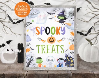 Halloween Treat Sign Neutral Ghost Party Decor Boy Girl Theme Birthday Spooky Treats Instant Download Printable Digital