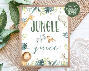 Safari Birthday Drink Sign Wild Boy Jungle Juice Animal Theme Party Decor Favors Printable Digital download