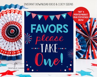 4th of July Favor Sign Red White and Blue Firecracker Birthday Patriotic Navy Stars Stripes Party Decor Favors Download Printable