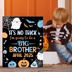 Halloween Big Brother Announcement Blue Orange Pregnancy Reveal Sign Photoshoot Prop Fall New Baby Printable File