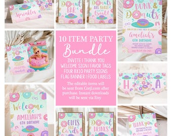 Donut Pool Party Decor Bundle Summer Birthday Decor (Digital Templates)