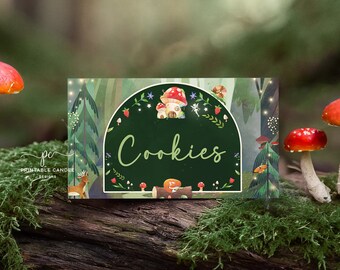 Editable Enchanted Forest Party Food Labels Woodland Fairy Birthday Decor Mushroom Fox Table Signs Printable EFMT