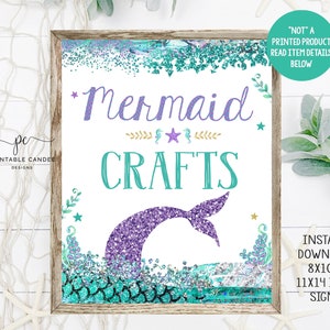 Mermaid Party Favor Sign Purple Teal Birthday Theme Crafts Sign Mermaids Tail Decor Instant Download Printable