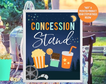 Backyard Movie Night Printable Concession Sign Outdoor Movie Birthday Party Decor Sleepover Instant Download