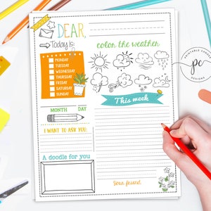 Penpal Printable Letter Guide Kids Children Letter Writing Coloring Page Instant Download Editable File Printable DIY File