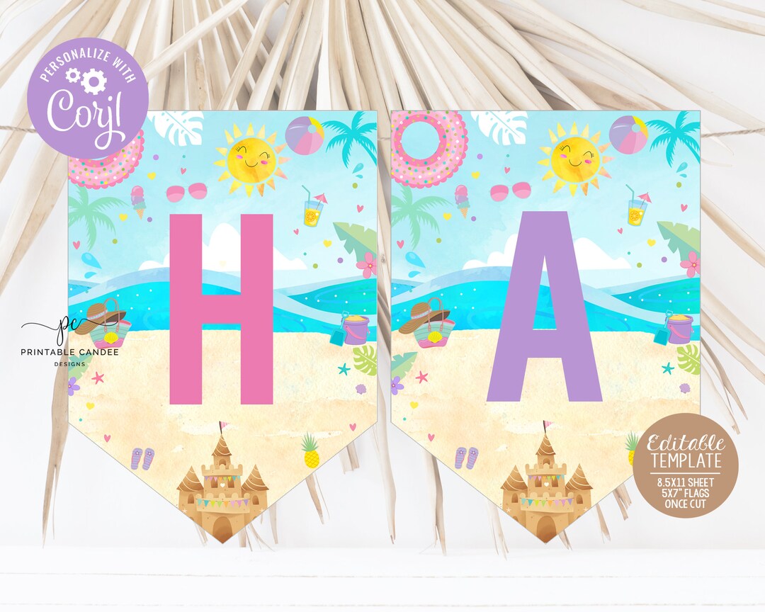 Editable Party Flags Editable Beach Flag Banner Editable Party Flags Summer Girl Theme ...