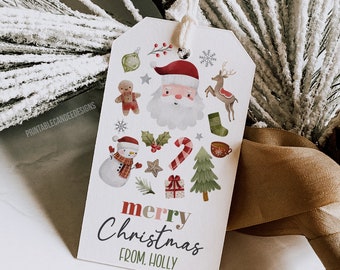 Editable Christmas Gift Tags Holiday Favor Tags Merry Christmas Favors Santa Claus Labels Instant Download Printable Corjl