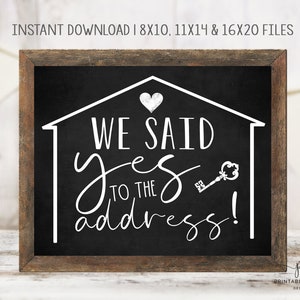 We Said Yes to the Address! Home Owners Sign First Time Home Owners House Warming Gift New Home Printable