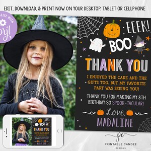 Halloween Thank you Costume Party Girl Birthday Theme Spooktacular No Photo Instant Download Editable File Printable