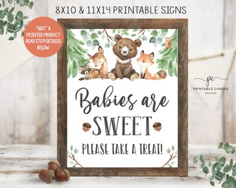 Woodland Baby Shower Favor Sign Forest Animals Boy Babies are Sweet Treat Decor Greenery Printable