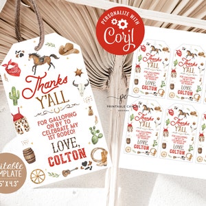 Cowboy Favor Tags 1st Rodeo Birthday Theme Wild West Party Favors Red Ranch Decor Printables Instant Download