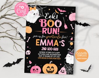 Editable Halloween Pink Ghost Birthday Invite Girl Boo Theme Spooktacular Invitation Template Instant Download Printable