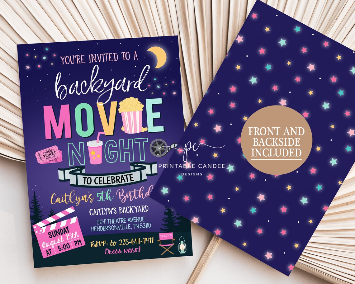 Backyard Movie Night Invitation Outdoor Movie Birthday Party Under the ...
