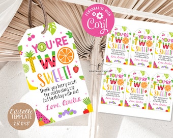 TWOtti Frutti Favor Tags Girl Birthday Party Tropical Summer Printable Tutti Fruitti Watermelon Theme Gift Favors Printable TFWT